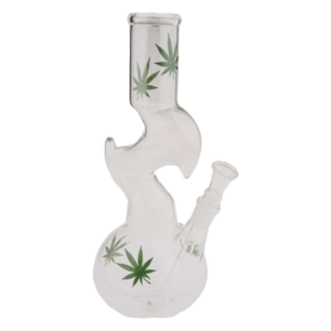 Medium Glass Ice Bong Zig Zag Green Leaf 30 cm