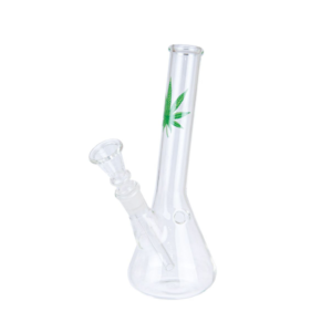 Small Glass Bong Straight Green Leaf 18 cm