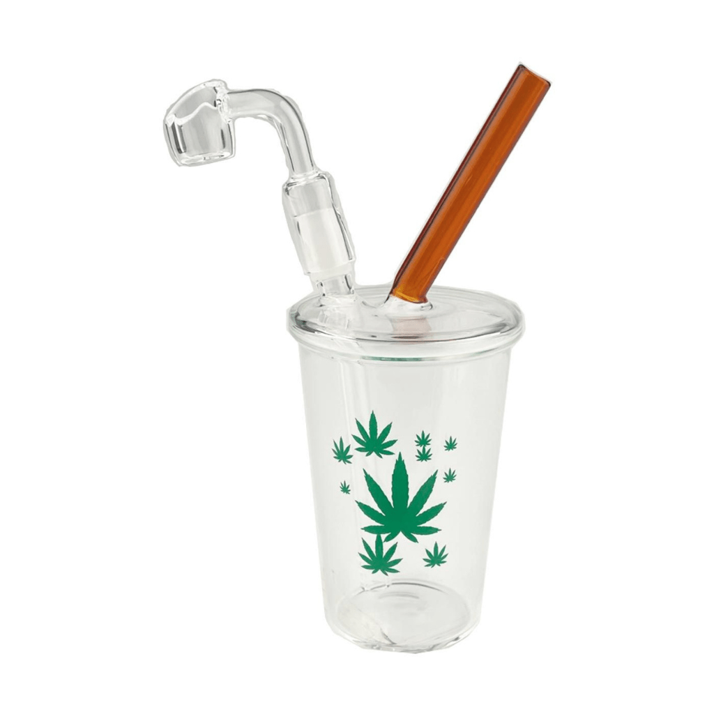 Super Heroes Small Glass Dab Rig Beaker Green Leaf 20 cm